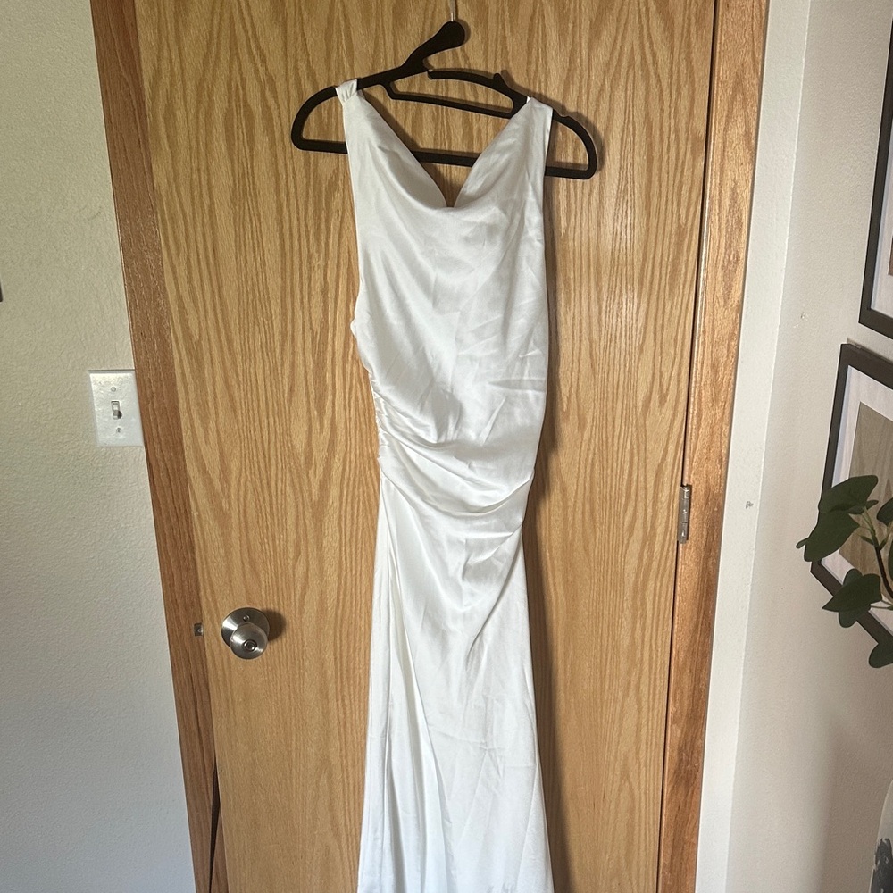 Lulu’s white satin maxi dress